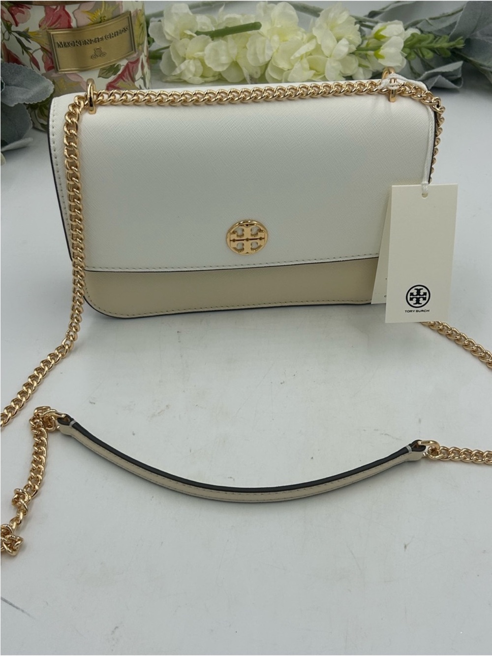 Tory Burch Two-Tone Cream and Beige Chain Crossbody